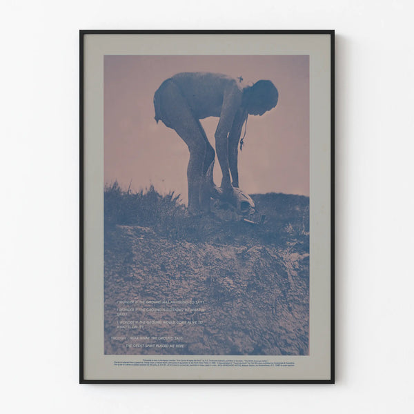Vintage artistic poster 'I Wonder If The Ground Has Anything To Say' in monochrome blue