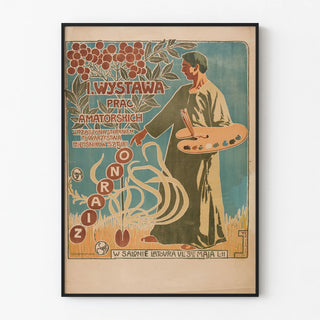 Vintage poster of amateur art exhibition with painter and palette