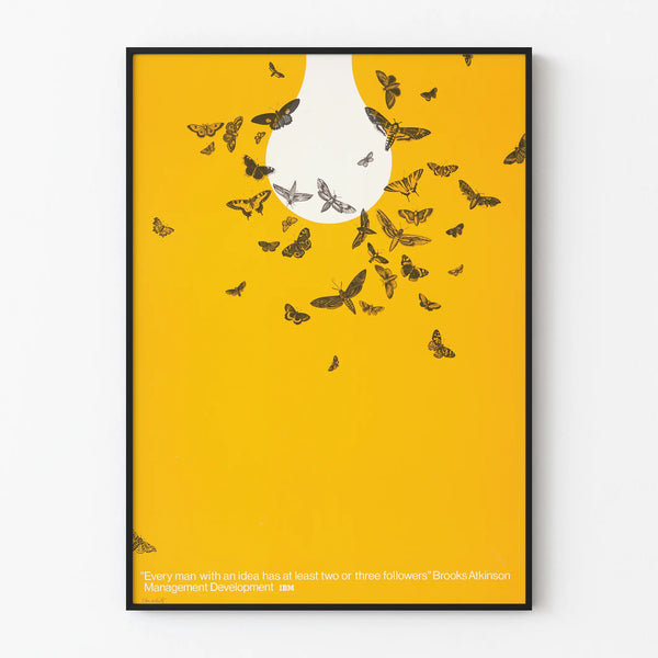 Vintage decorative poster IBM butterflies on yellow background