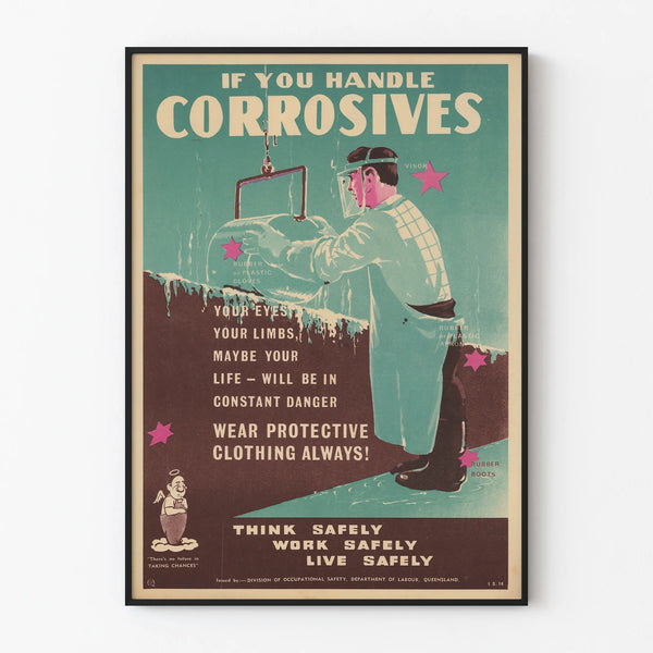 Vintage safety poster: Handling of corrosive products