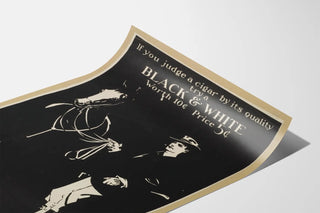 Vintage black and white cigarette advertising poster