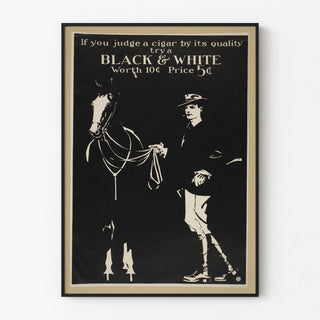 Vintage black and white cigarette advertising poster