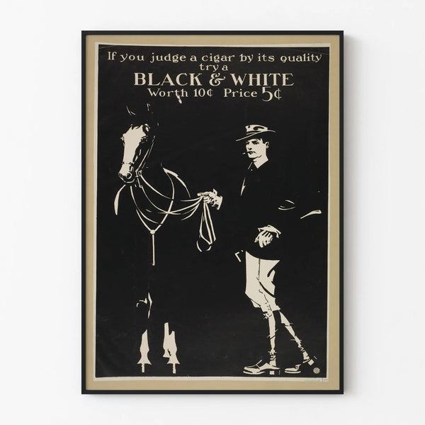 Vintage black and white cigarette advertising poster