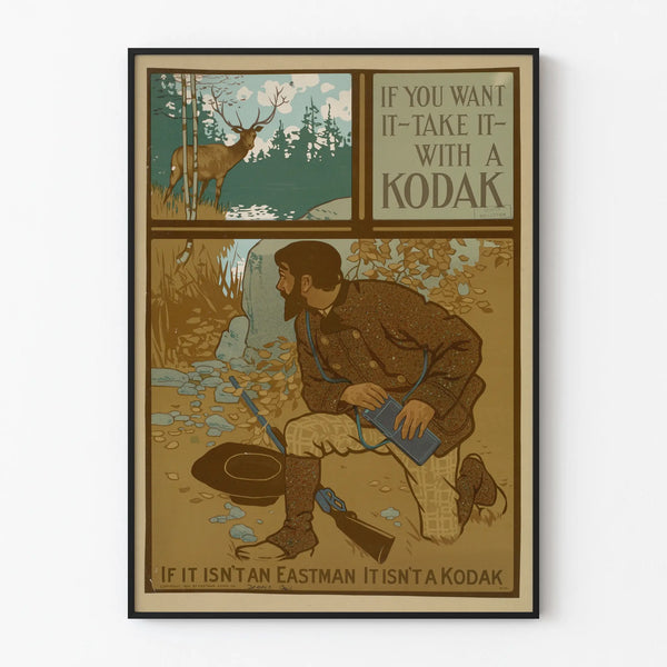 Vintage Kodak poster of hunters and nature