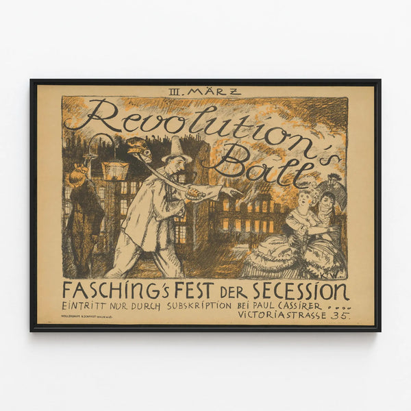 Vintage Poster Revolution and Carnival Ball Secession — framed artwork on a wall