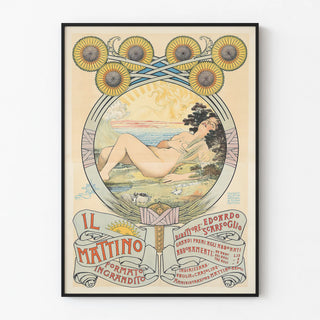 Art Nouveau Poster Il Mattino with sunflowers and a feminine figure