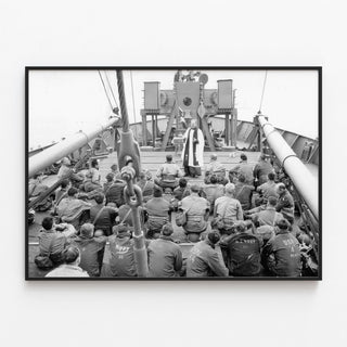 Chaplain preaching to American soldiers and sailors - Normandy landings — framed artwork on a wall