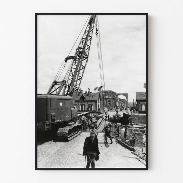 Dismantling of Cherbourg's turning bridge - Normandy landings — framed artwork on a wall