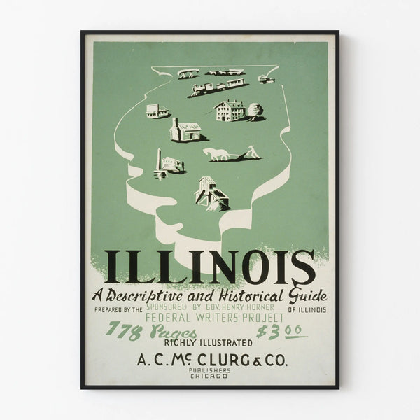Vintage Poster of Illinois Illustrated Map - Historical Guide and Description