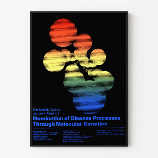 Vintage scientific poster on molecular genetics and disease processes
