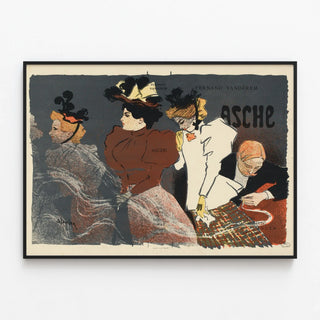 Vintage illustration poster for Asche by Fernand Vandérem — framed artwork on a wall
