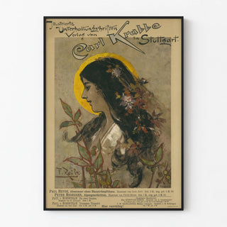 Vintage Poster Carl Krabbe Stuttgart - Portrait of a Woman and Plants