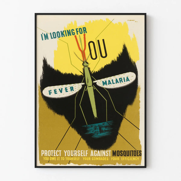 Vintage poster raising awareness against malaria and mosquitoes