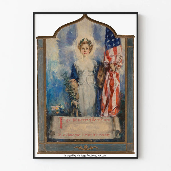 Patriotic and Heroic Commemorative Poster with American Flag