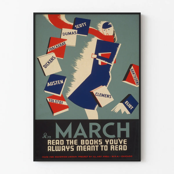 Vintage decorative poster encouraging reading in March