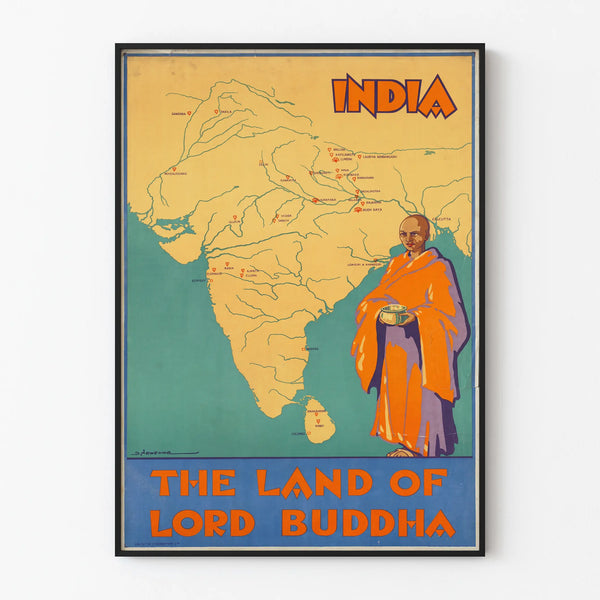 Vintage India and Buddha Land Map Poster
