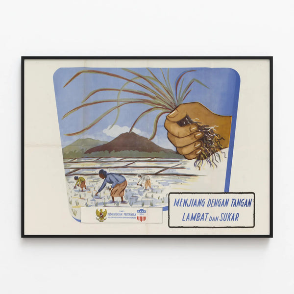 Vintage Indonesian Poster on Traditional Agriculture — framed artwork on a wall
