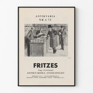 Vintage Poster of Antique Bookstore - Book Scene and Customers
