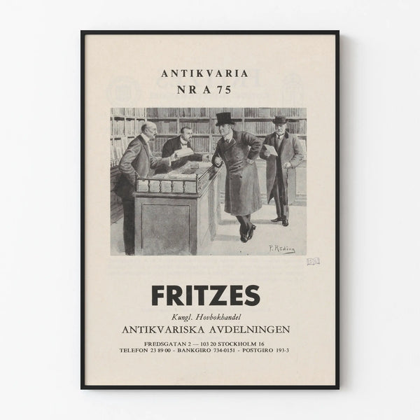 Vintage Poster of Antique Bookstore - Book Scene and Customers