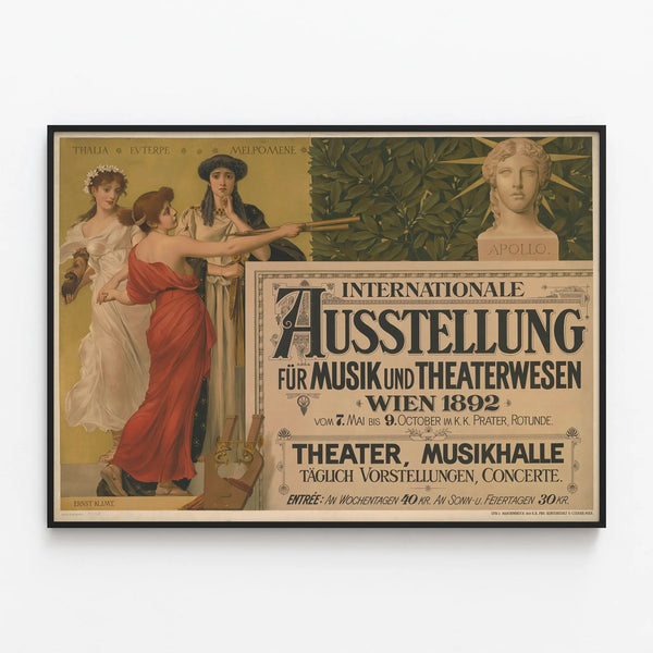 Vintage Poster International Exhibition Music and Theatre Vienna 1892 — framed artwork on a wall