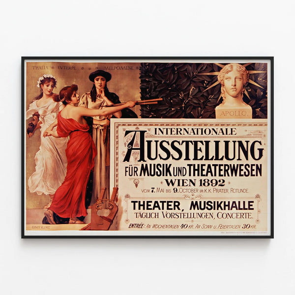 Vintage Poster International Exhibition Vienna 1892 - Theater and Music Wall Decoration — framed artwork on a wall
