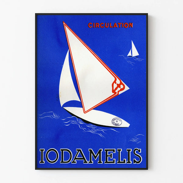 Vintage poster of blue Iodamelis sailboat for nautical wall decoration