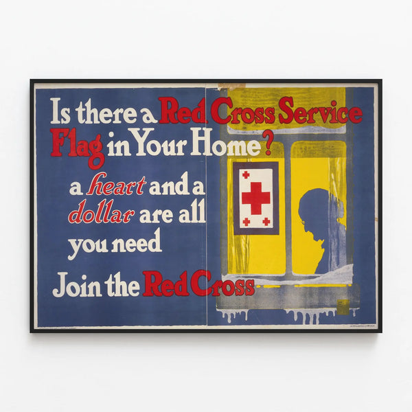 Vintage Red Cross Service Poster - Engaged Wall Decoration — framed artwork on a wall