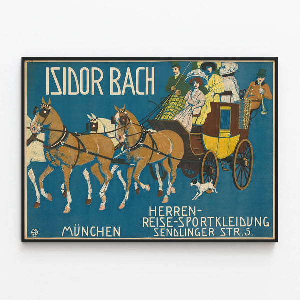 Vintage poster Isidor Bach - Men's fashion travel and sports — framed artwork on a wall