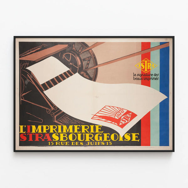 Vintage poster Strasbourg Printing House wall decoration — framed artwork on a wall