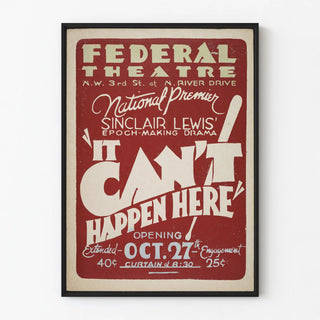 Vintage Poster for Federal Theater 'It Can't Happen Here' Sinclair Lewis