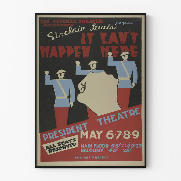 Vintage theater poster It Can't Happen Here - Retro wall decoration