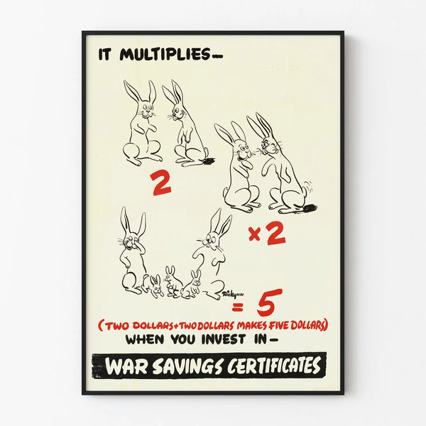 Vintage poster wall decoration War Savings Certificates with illustrated rabbits