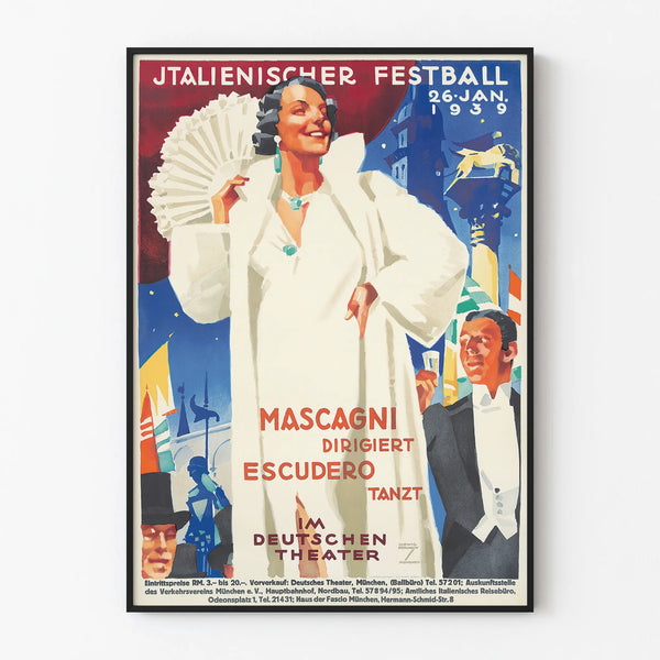 Vintage poster Italian festival ball 1939 wall decoration