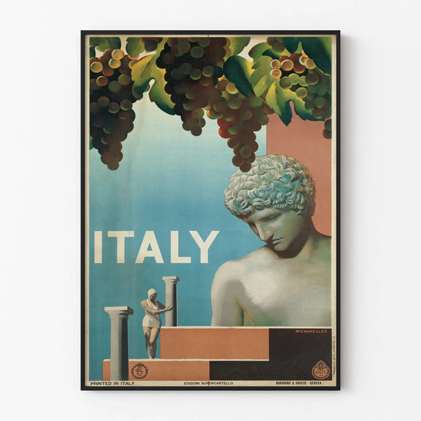 Vintage Italian Poster with Classical Statue and Grapes