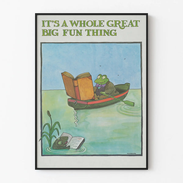 Illustrated Poster Frog Reading in a Boat