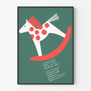 Decorative poster of a rocking horse with minimalist design