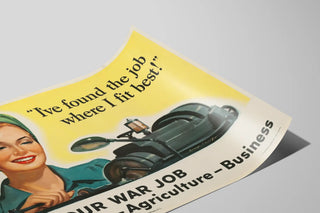 Vintage industrial and agricultural-inspired poster - Find your war job — artwork view