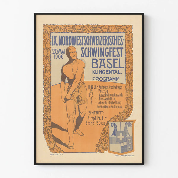 Vintage poster IX Schwingfest Basel 1906 wall decoration