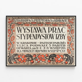 Vintage poster for the artistic exhibition Izba in Kraków — framed artwork on a wall