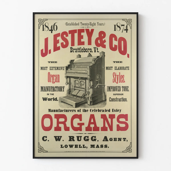 Vintage poster J. Estey & Co. Organ retro wall decoration