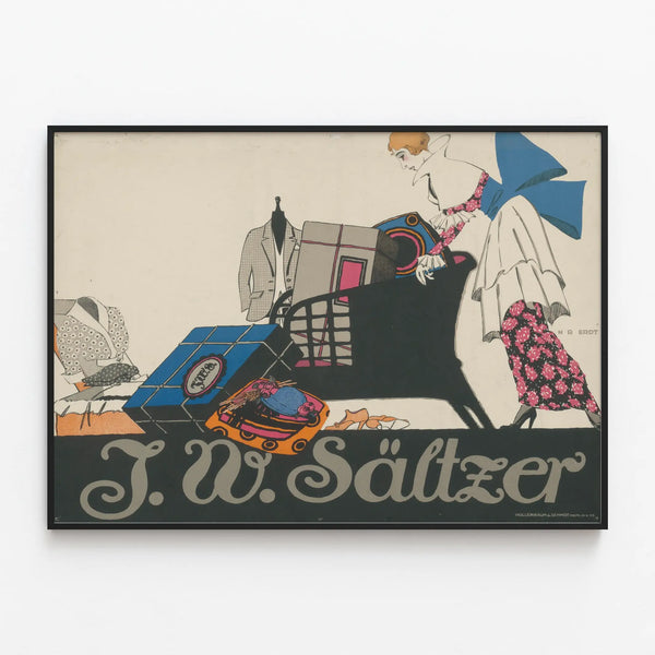 Vintage poster J.W. Sältzer - Fashion and clothing advertisement — framed artwork on a wall