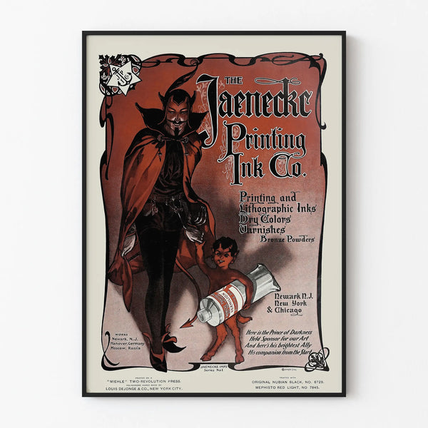 Vintage advertising poster Jaenecke Printing Ink Co. for original wall decoration