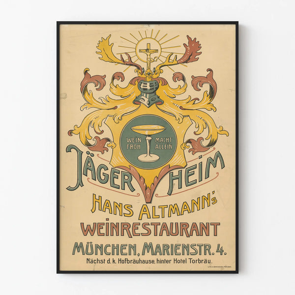 Vintage poster Jägerheim Hans Altmann’s wine restaurant Munich Marienstraße