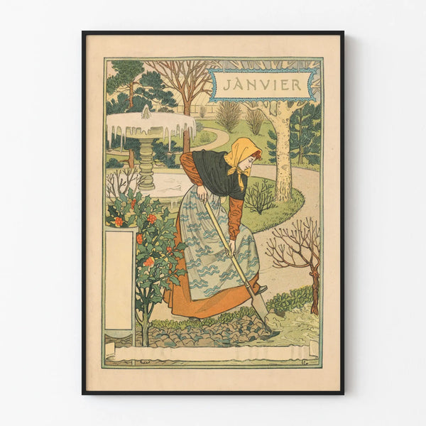 Vintage January Poster - Winter Garden Wall Decoration