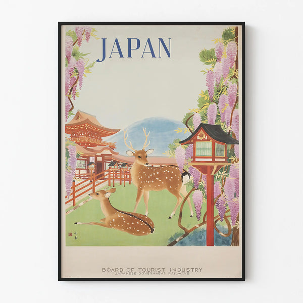 Vintage Japanese Poster - Nature and Traditional Architecture Wall Decoration