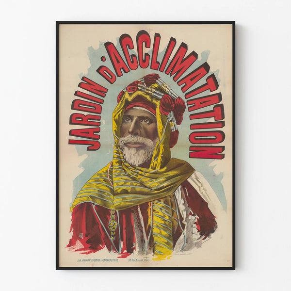 Vintage poster of the Jardin d'Acclimatation with exotic portrait