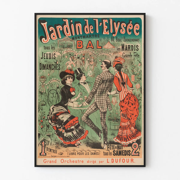 Vintage poster of the Jardin de l'Élysée Montmartre and Bal à Rochechouart