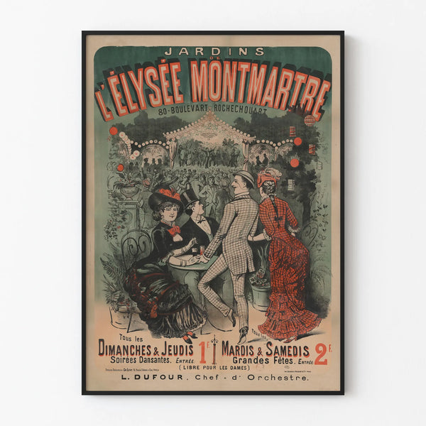Vintage poster of the Gardens of the Élysée Montmartre - Dancing evenings and grand celebrations