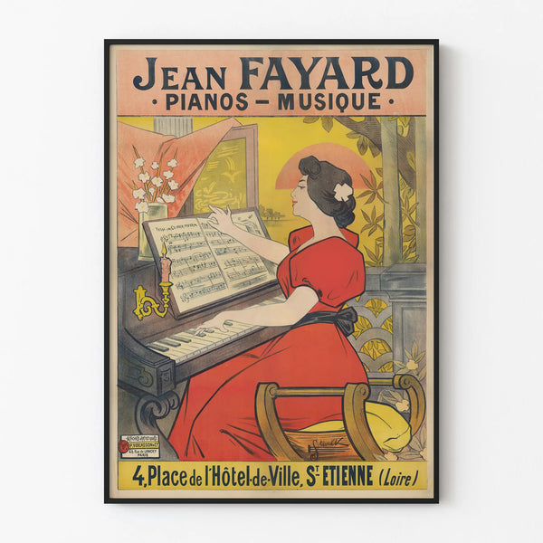 Vintage musical wall decoration poster of Jean Fayard pianos and music
