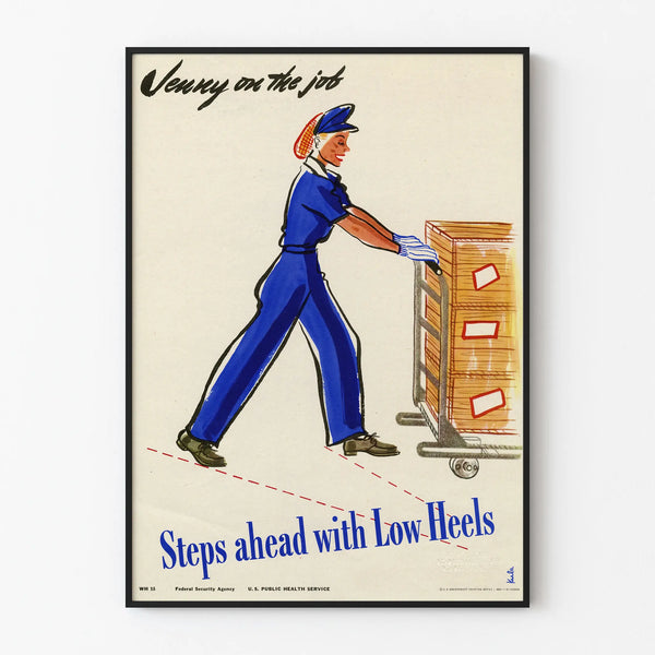 Vintage poster Jenny at work with low-heeled shoes